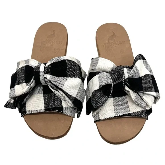 Brother Vellies Burkina Slide Montauk Picnic Gingham Bow Sandals NWT Women’s 8 - Picture 2 of 15